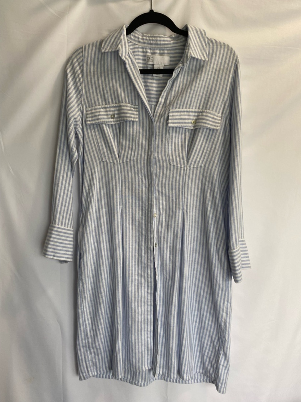 C&C California Light Blue & White Striped dress Shirt size S